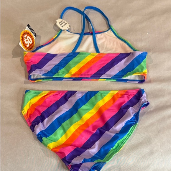 George Bikini Bathing Suit Rainbow Striped Kids UPF 50 Size XL (14-16) - Picture 4 of 6